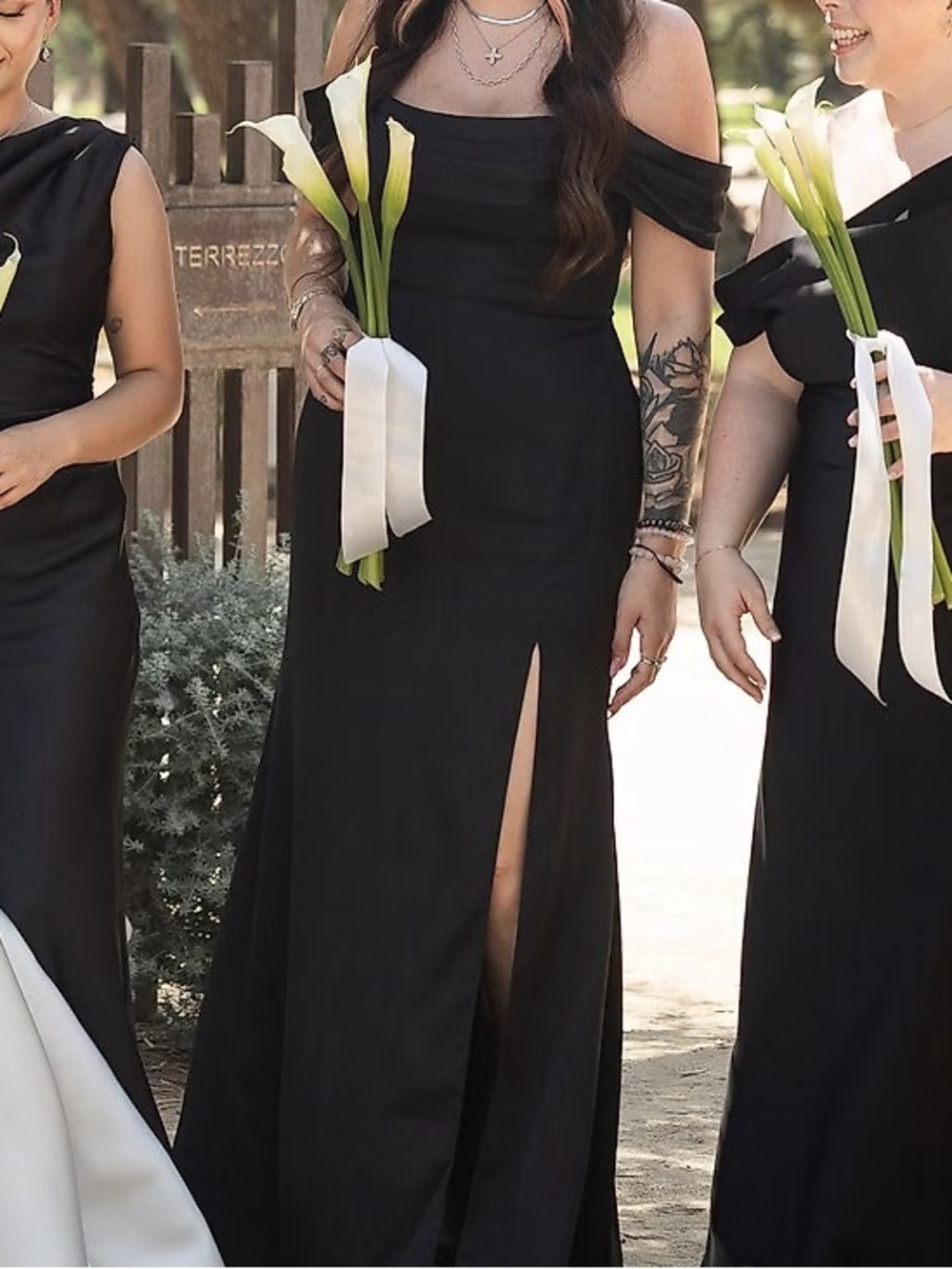 Azazie Black Off-Shoulder Prom Dress with Front Slit